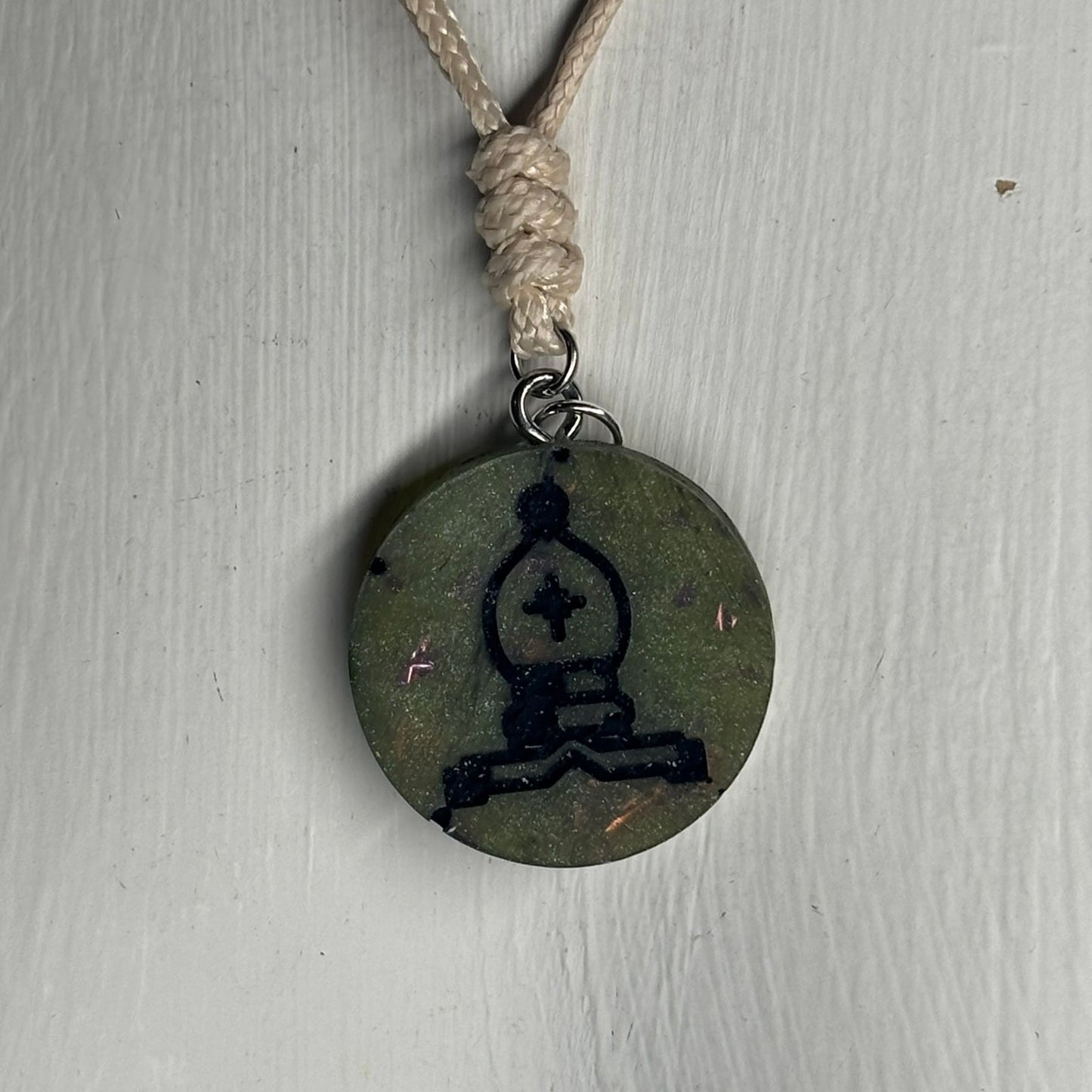 Vintage Green Bishop - Handmade Resin Chess Necklace