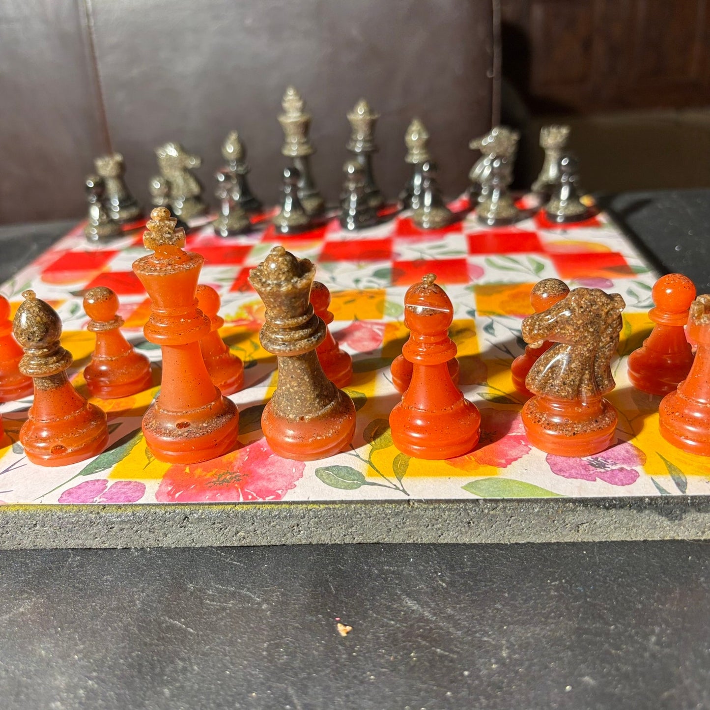 Fiery Opal Flowers - Scrapbook Chess Set