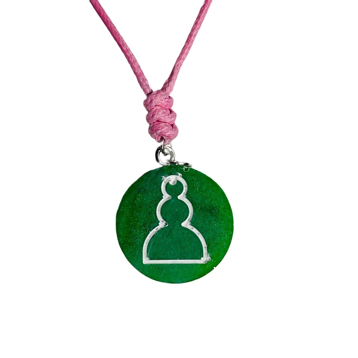 Green/Pink Pawn - Handmade Resin Chess Necklace