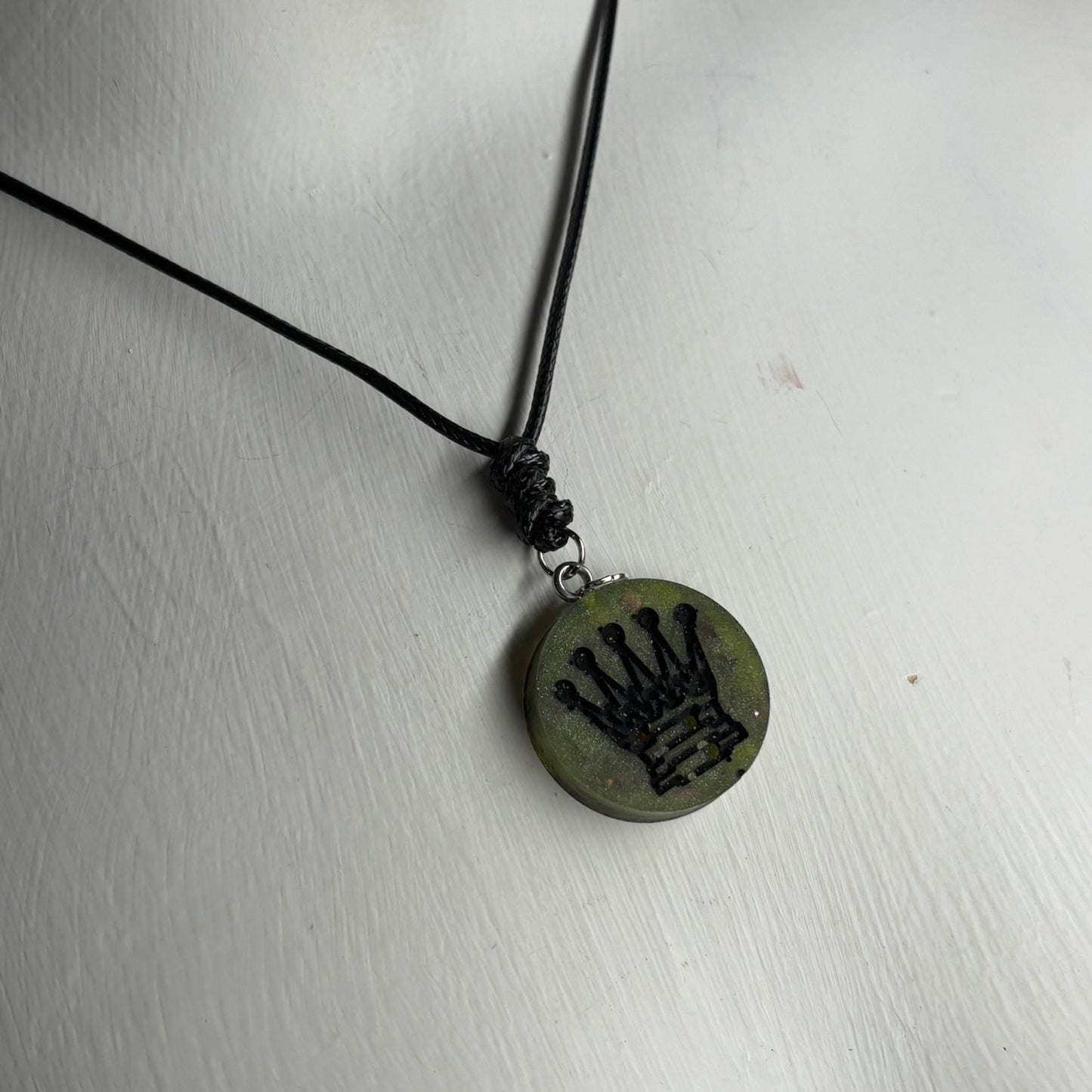 Dark Green Queen - Handmade Resin Chess Necklace