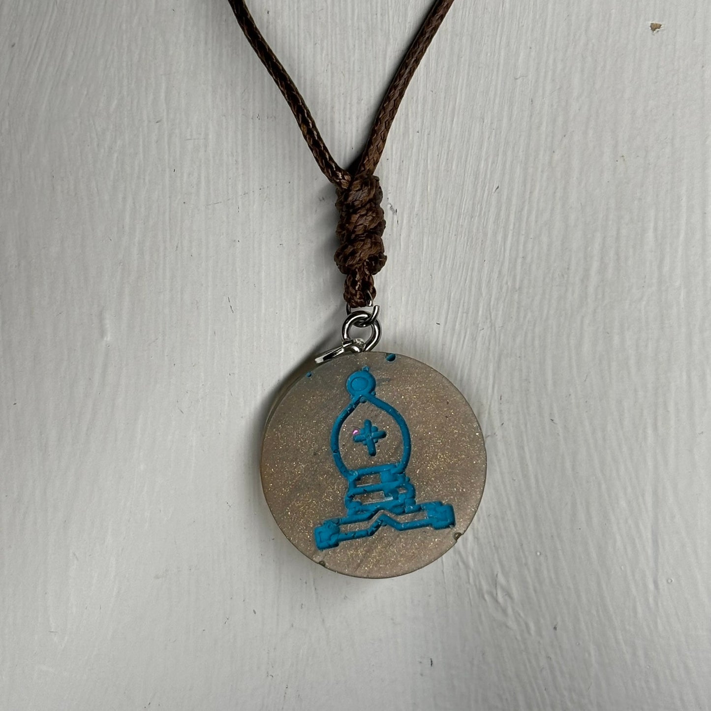 Blue Print Bishop - Handmade Resin Chess Necklace