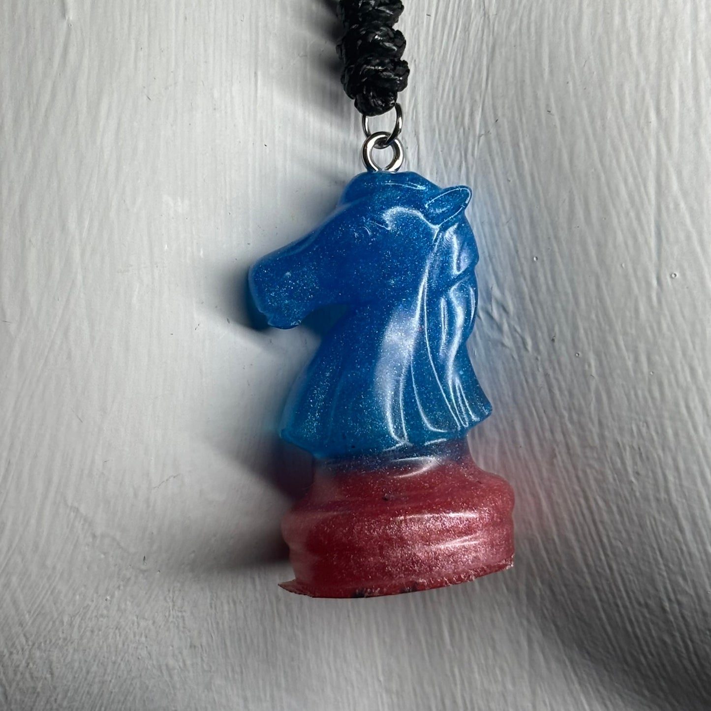 Blue & Red Knight - Handmade Resin Chess Necklace