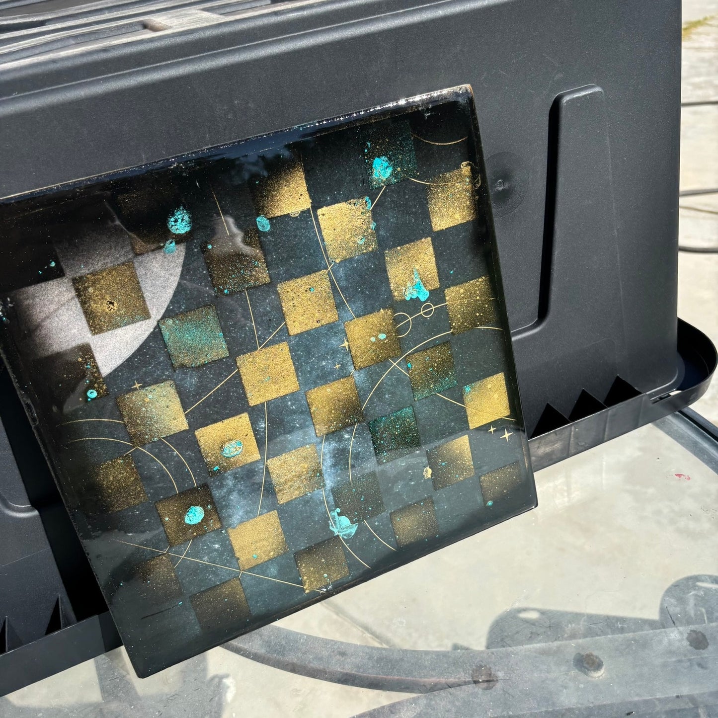 Galaxy Golden Space - Resin Coated Chess Board