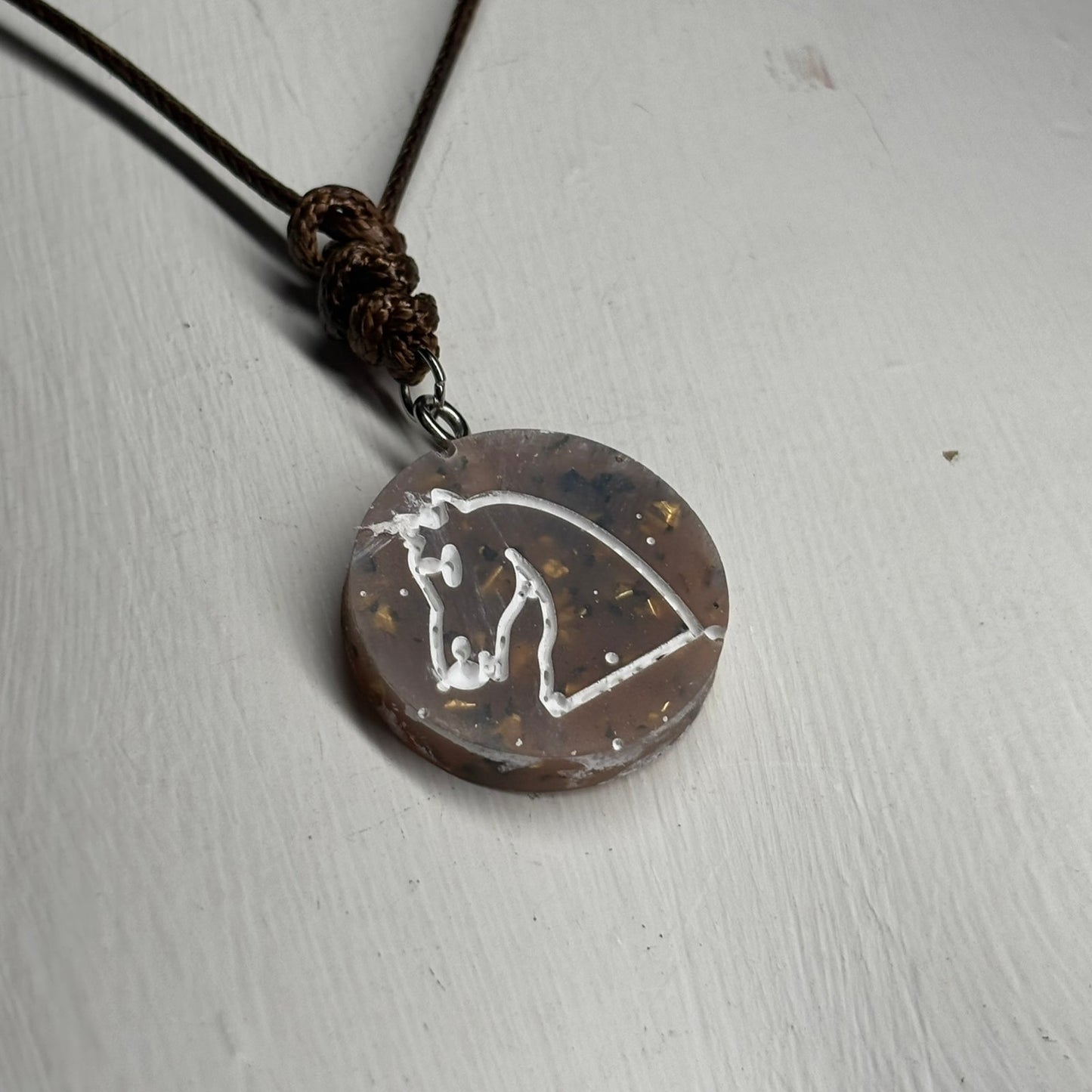 Silver Brown Knight - Handmade Resin Chess Necklace