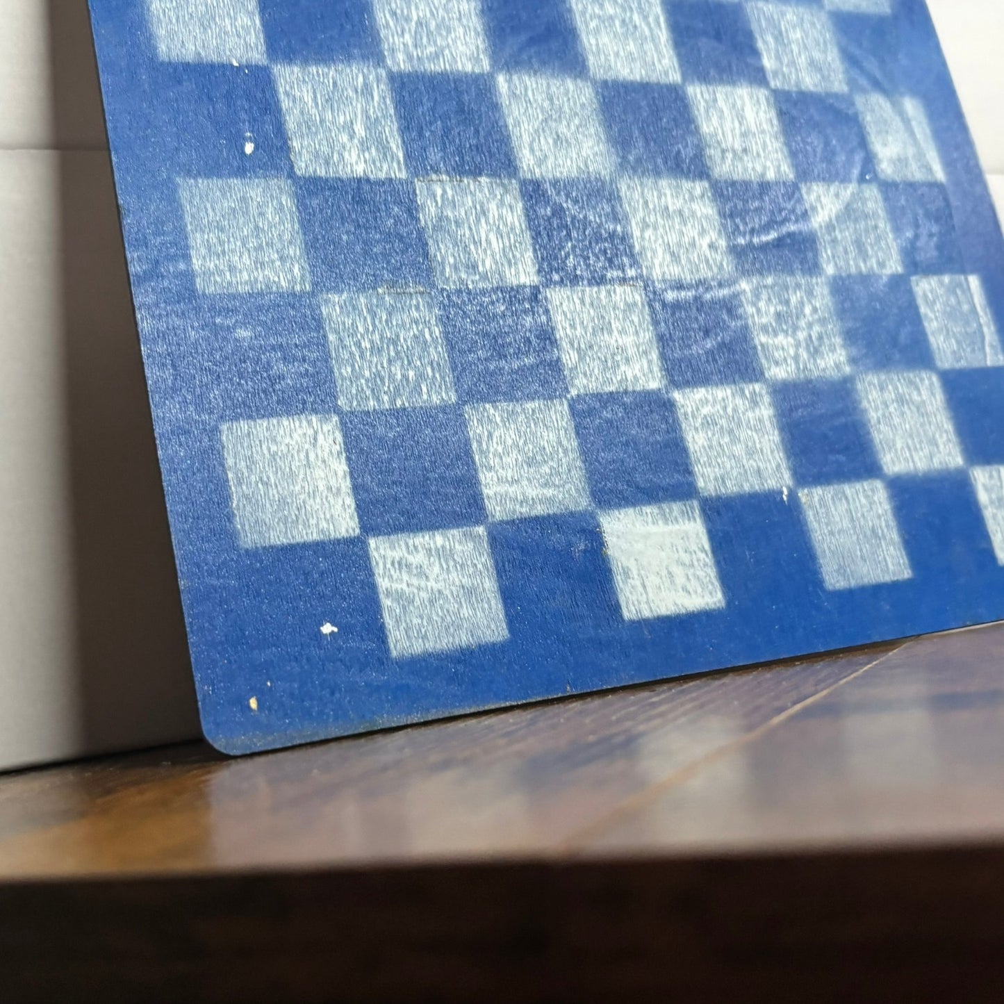 Blue & White - Painted Thin Wooden Chess Board