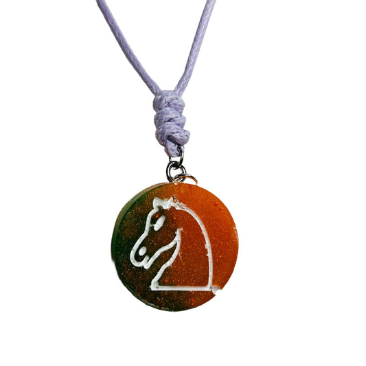 Orange/Green Knight - Handmade Resin Chess Necklace
