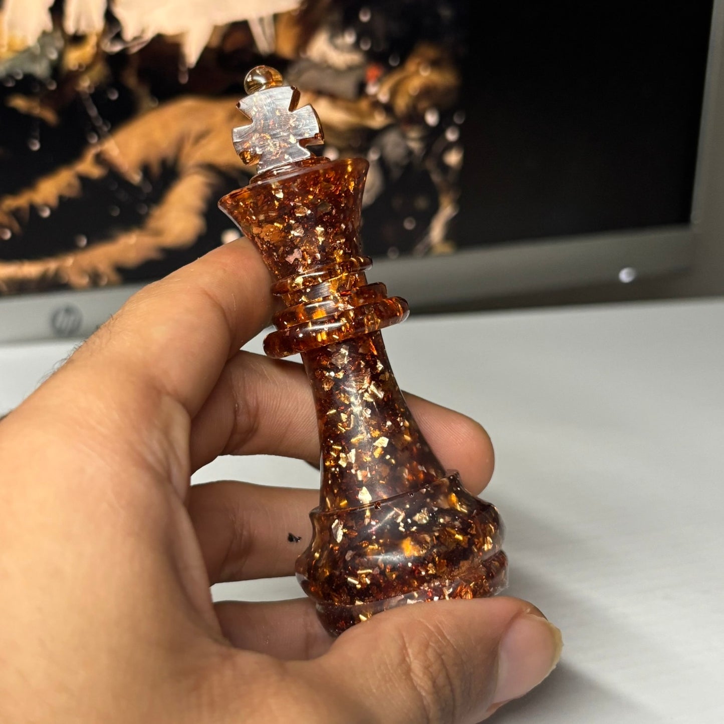 Amber Crystal King - Handmade Resin Keychain - Large Edition