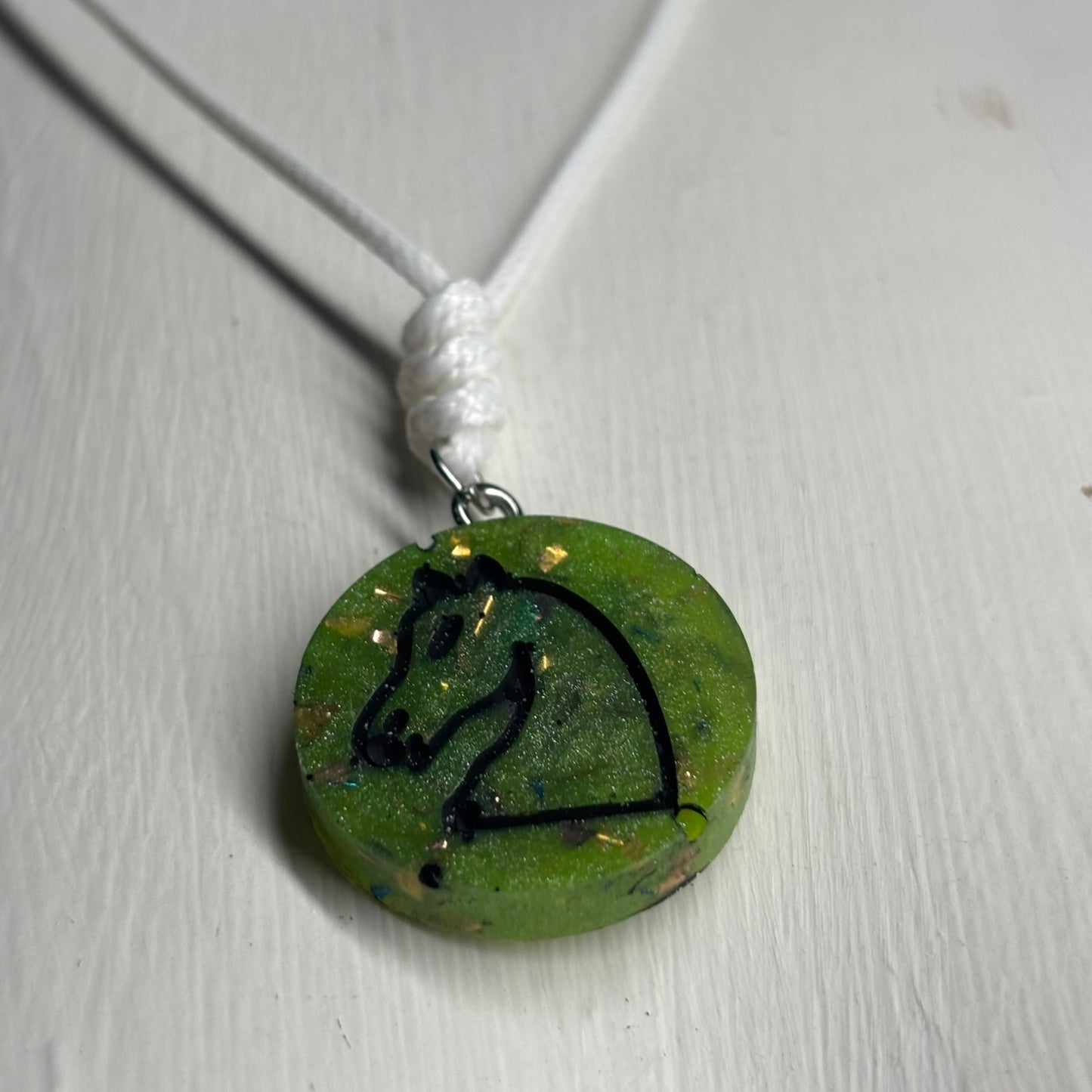 Crystal Green Knight - Handmade Resin Chess Necklace