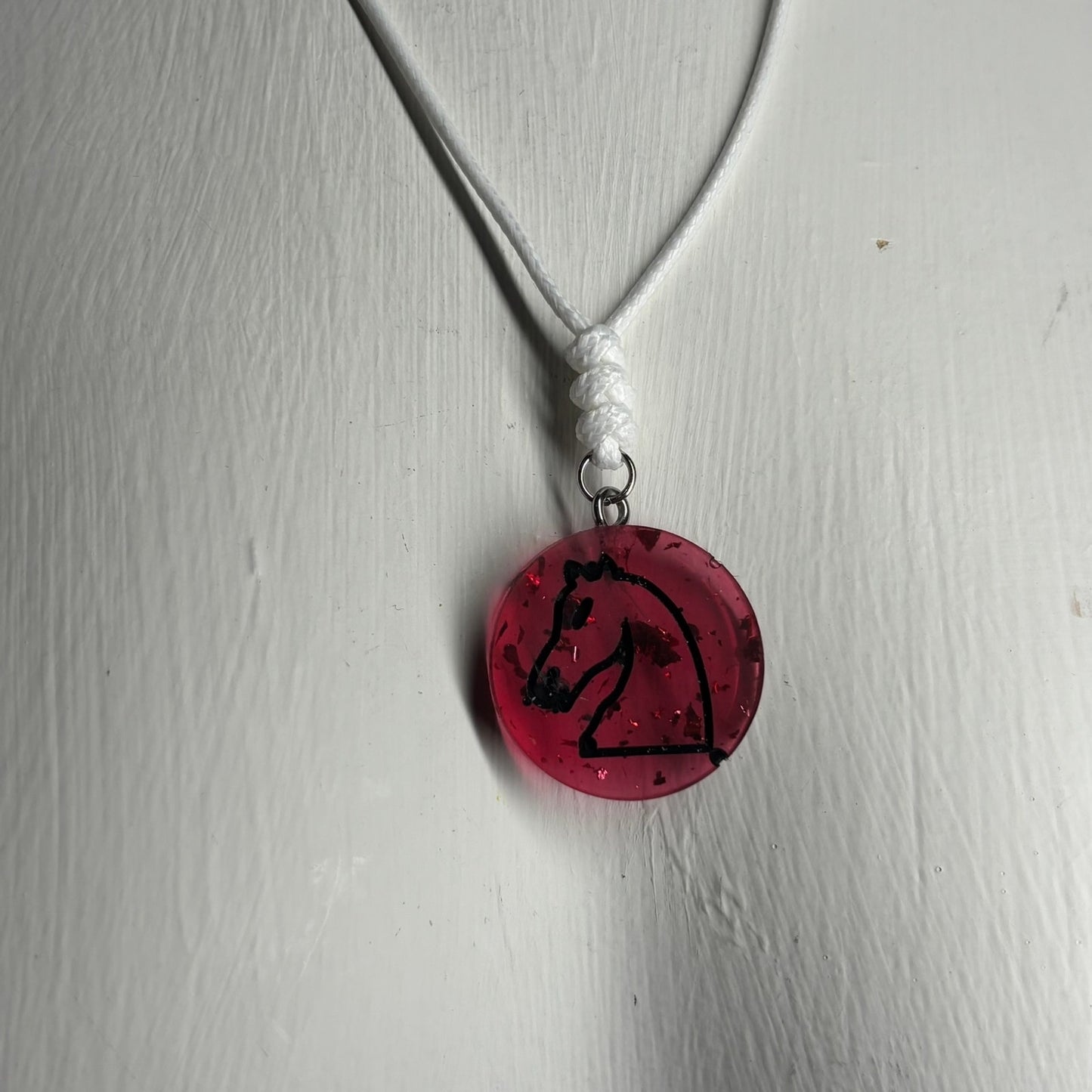 Sparkle Red Knight - Handmade Resin Chess Necklace