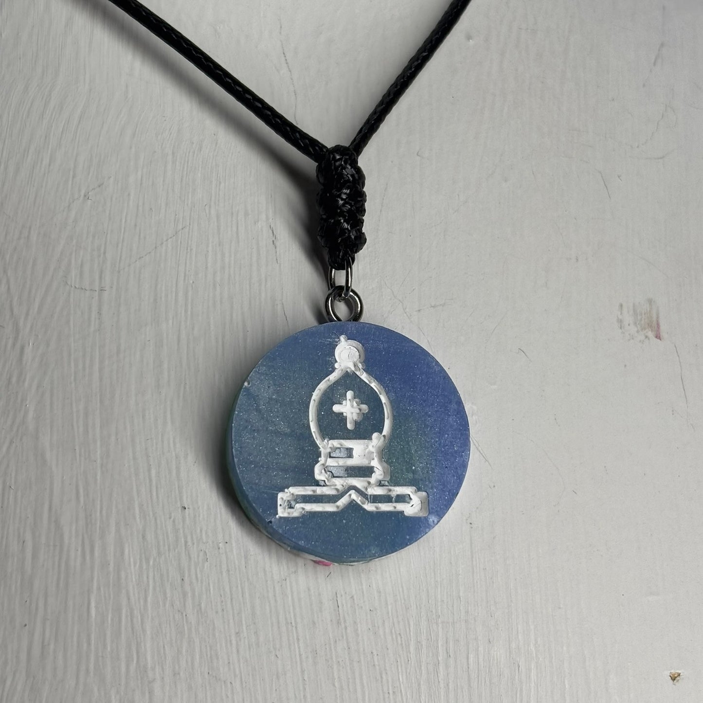 Blue Bishop - Handmade Resin Chess Necklace