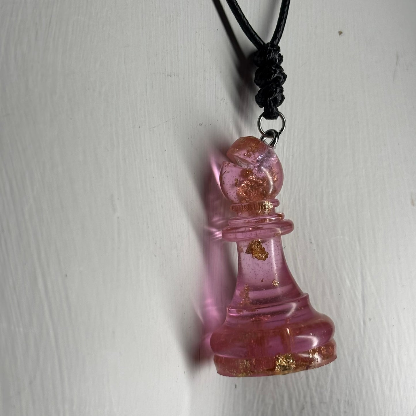 Pink Crystal Bishop - Handmade Resin Chess Necklace