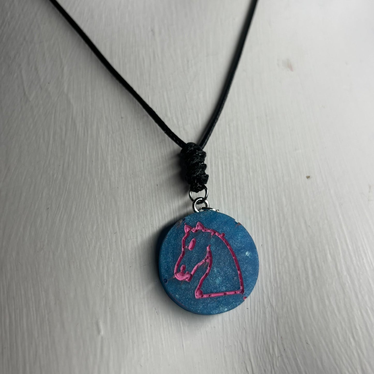 Blue & Pink Knight - Handmade Resin Chess Necklace