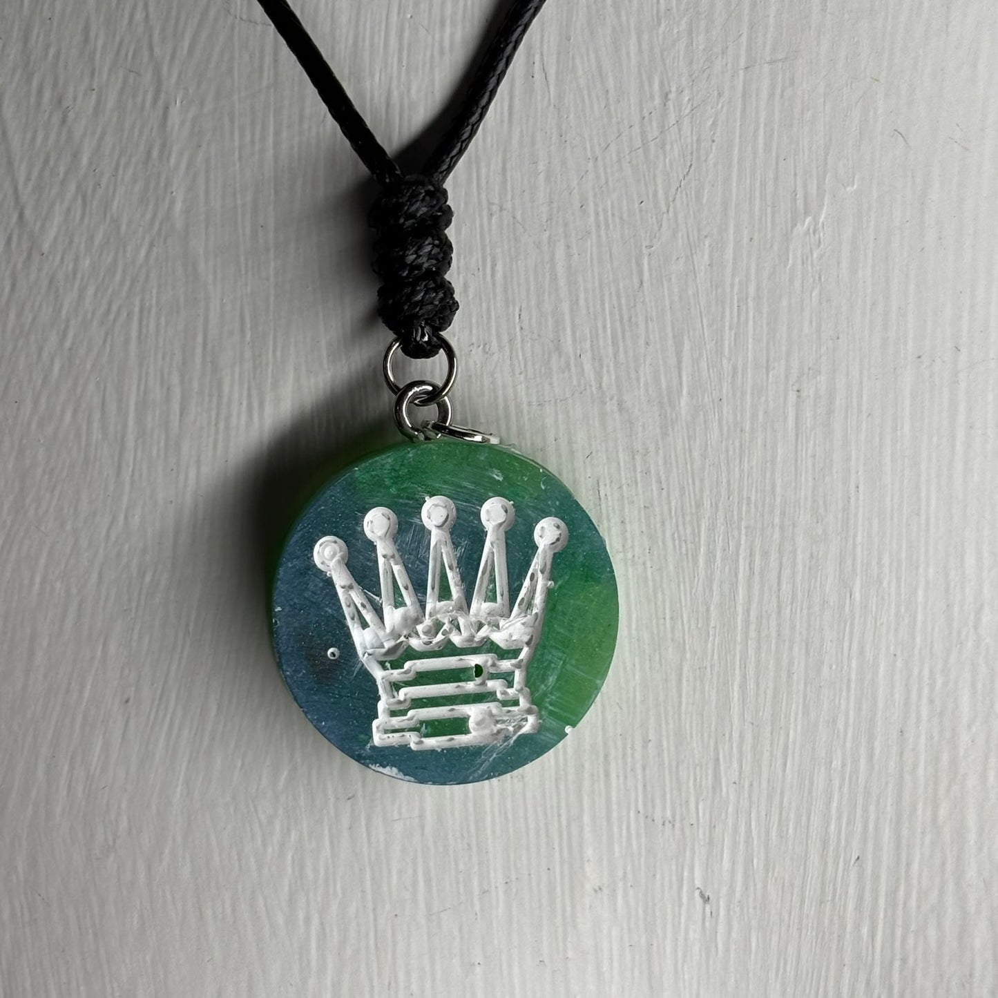 Cosmic Green Queen - Handmade Resin Chess Necklace