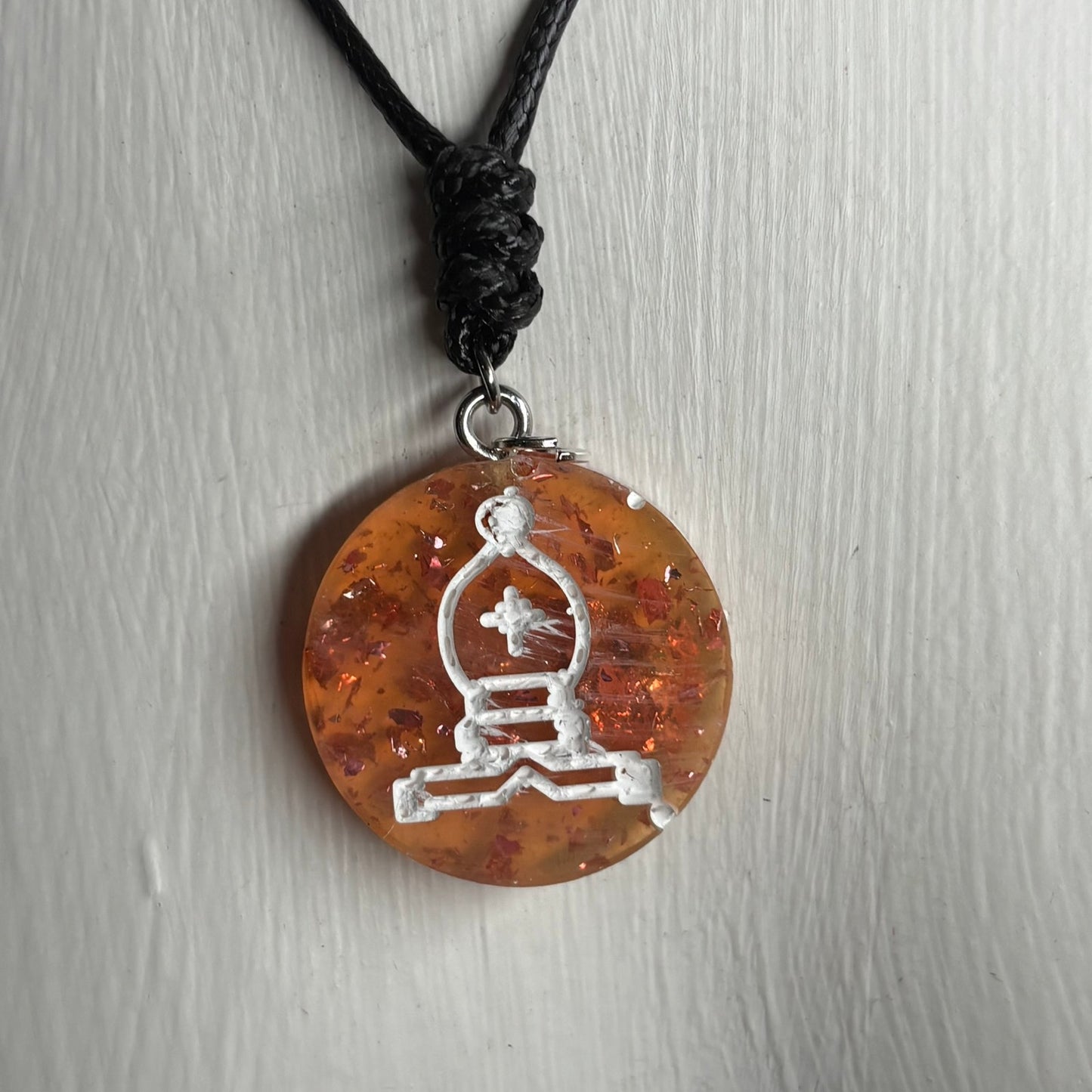 Orange Amber Bishop - Handmade Resin Chess Necklace