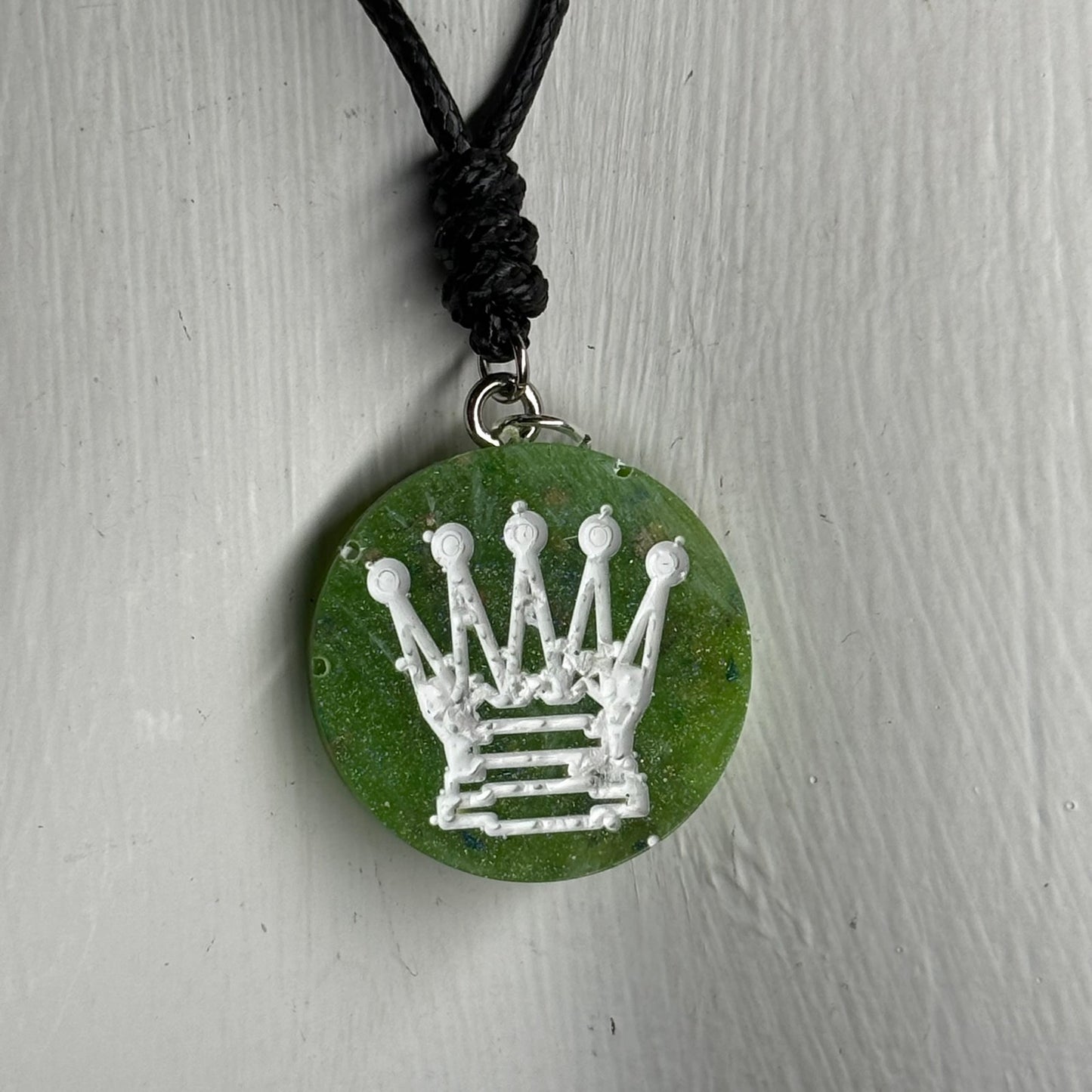 Green Crystal Queen - Handmade Resin Chess Necklace