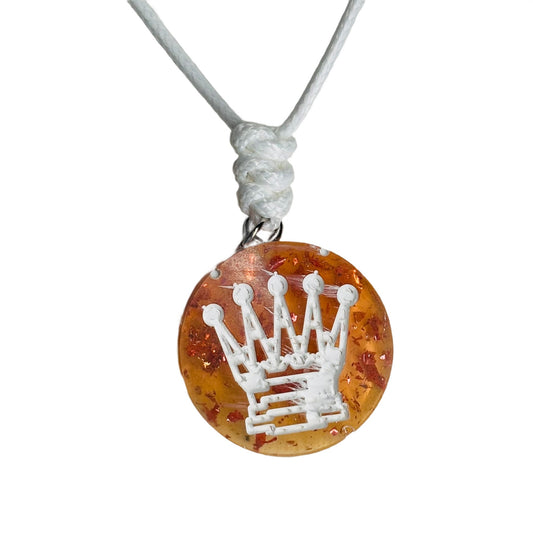 Orange Fire Queen - Handmade Resin Chess Necklace - Flat Edition
