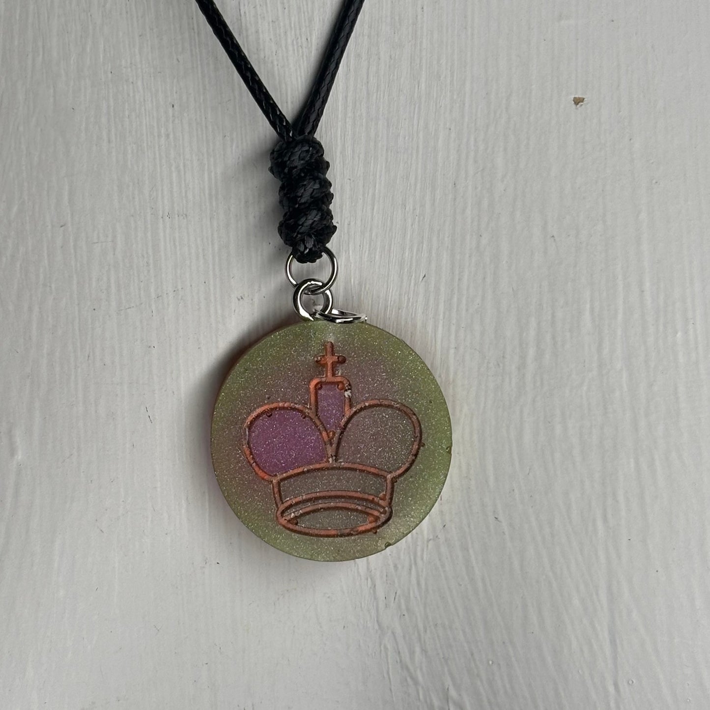 Pink Vintage Green King - Handmade Resin Chess Necklace