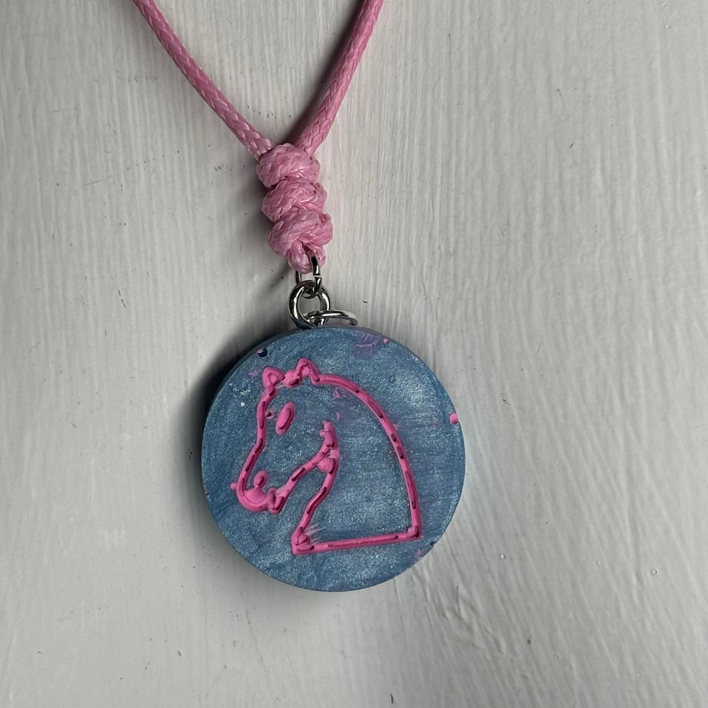 Blue & Pink Knight - Handmade Resin Chess Necklace