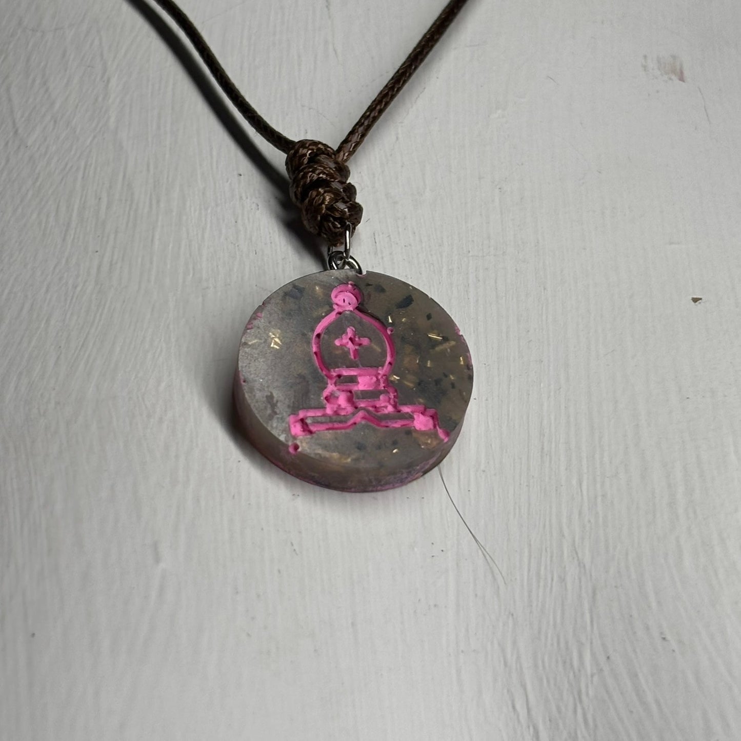 Pink Print Bishop - Handmade Resin Chess Necklace