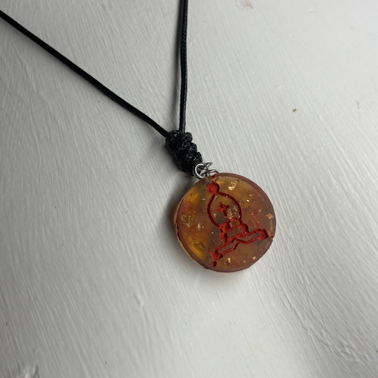 Amber Red Bishop - Handmade Resin Chess Necklace