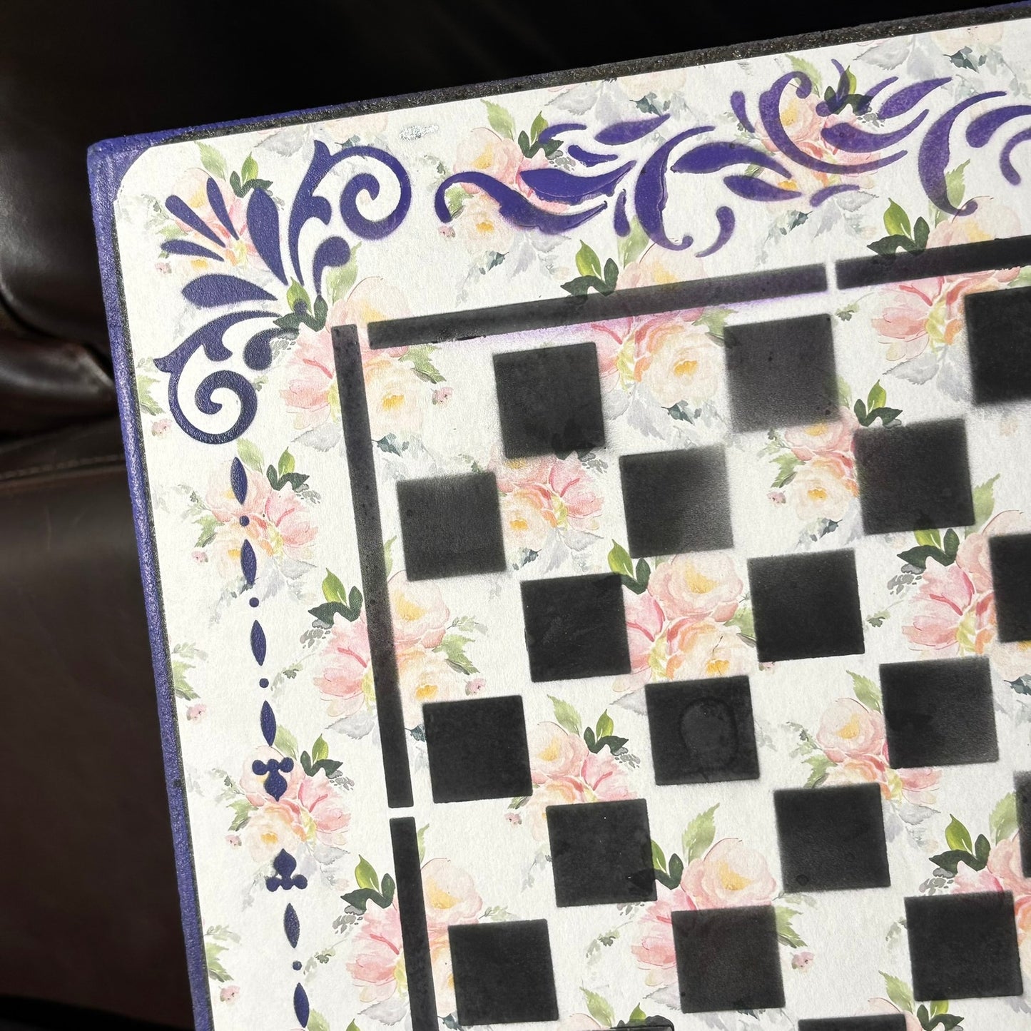 Purple & Soft Pink Flowers - Scrapbook Chess Board