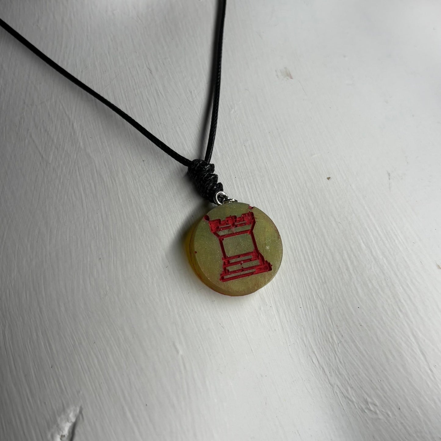 Red Print Rook - Handmade Resin Chess Necklace