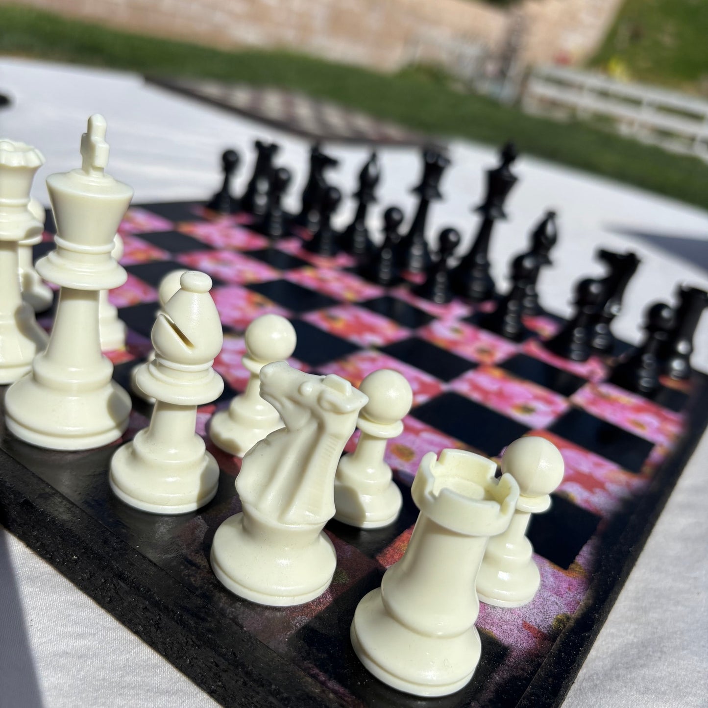 Pink Flowers - Scrapbook Chess Set
