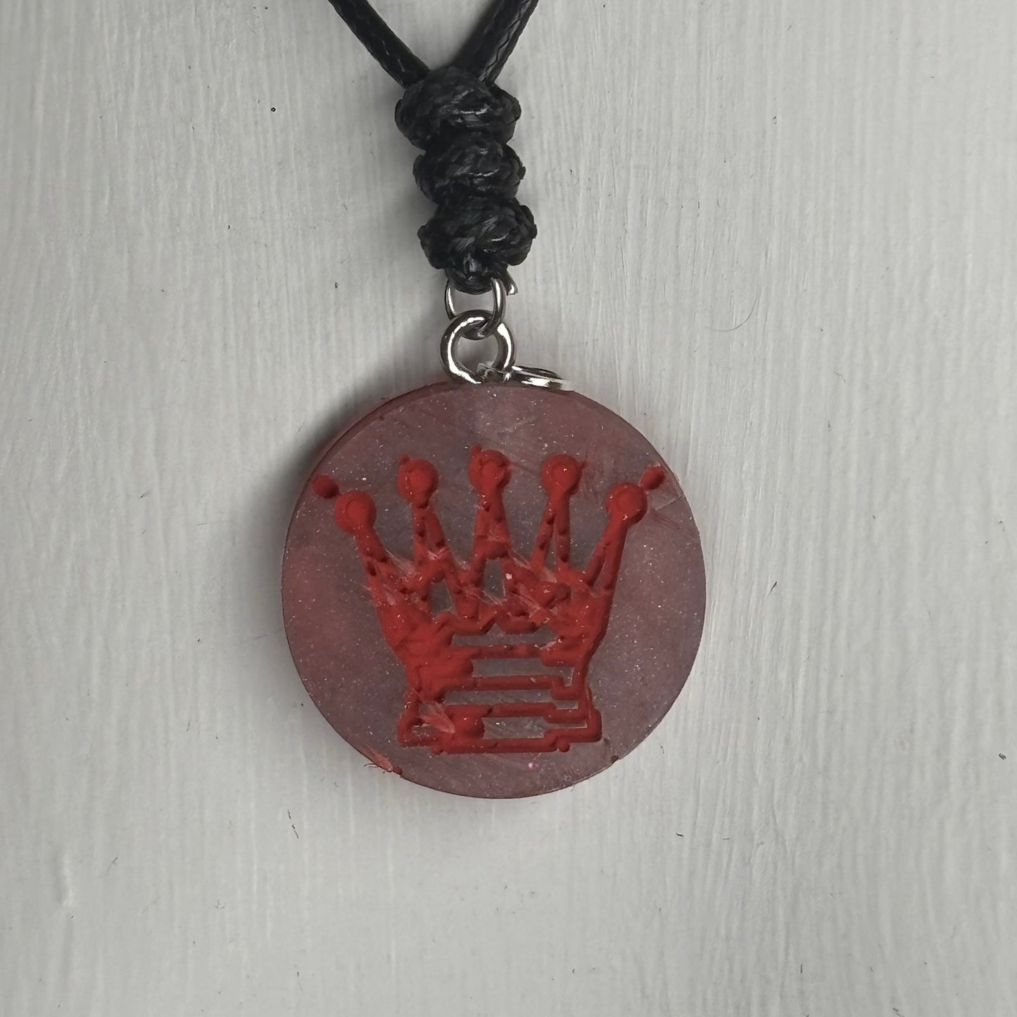 Red Print Queen - Handmade Resin Chess Necklace