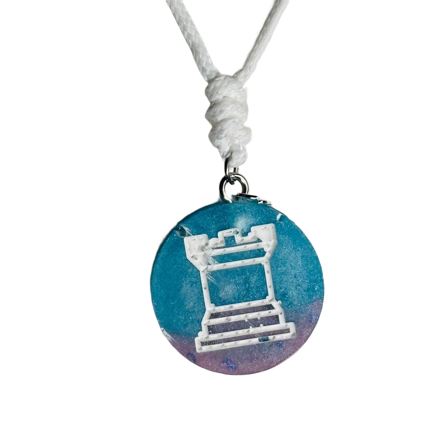Ice Blue Rook - Handmade Resin Chess Necklace