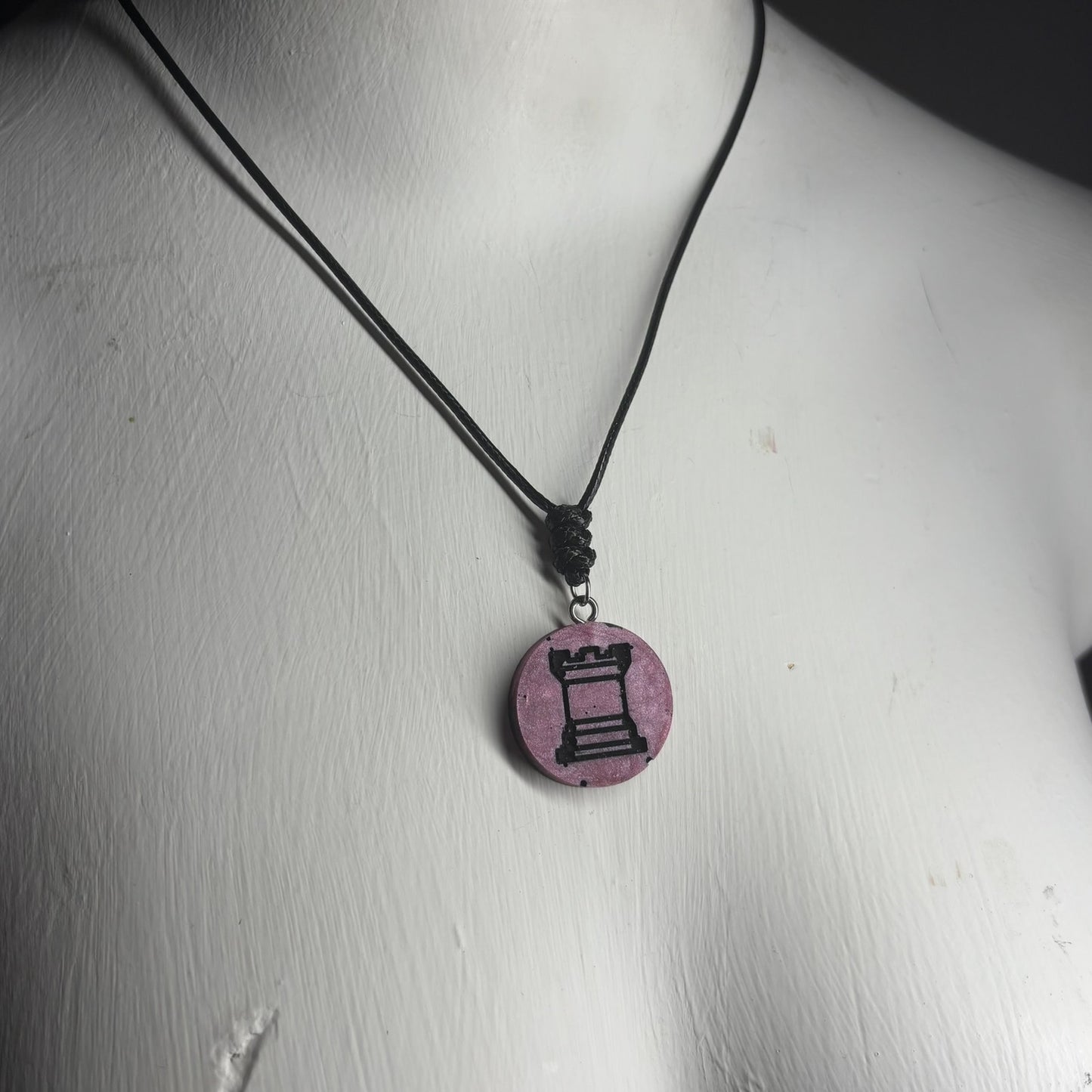 Dark Pink Rook - Handmade Resin Chess Necklace