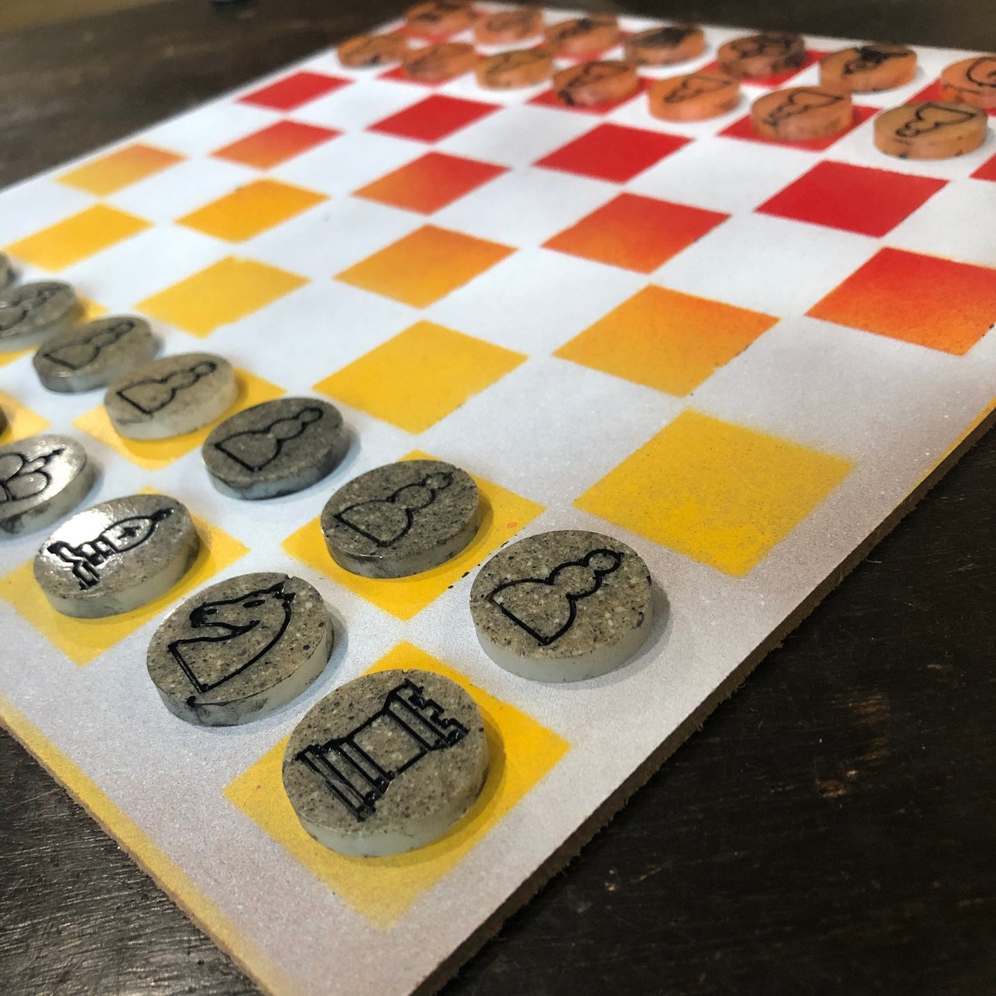 Fading Red & Yellow - Painted Chess Set