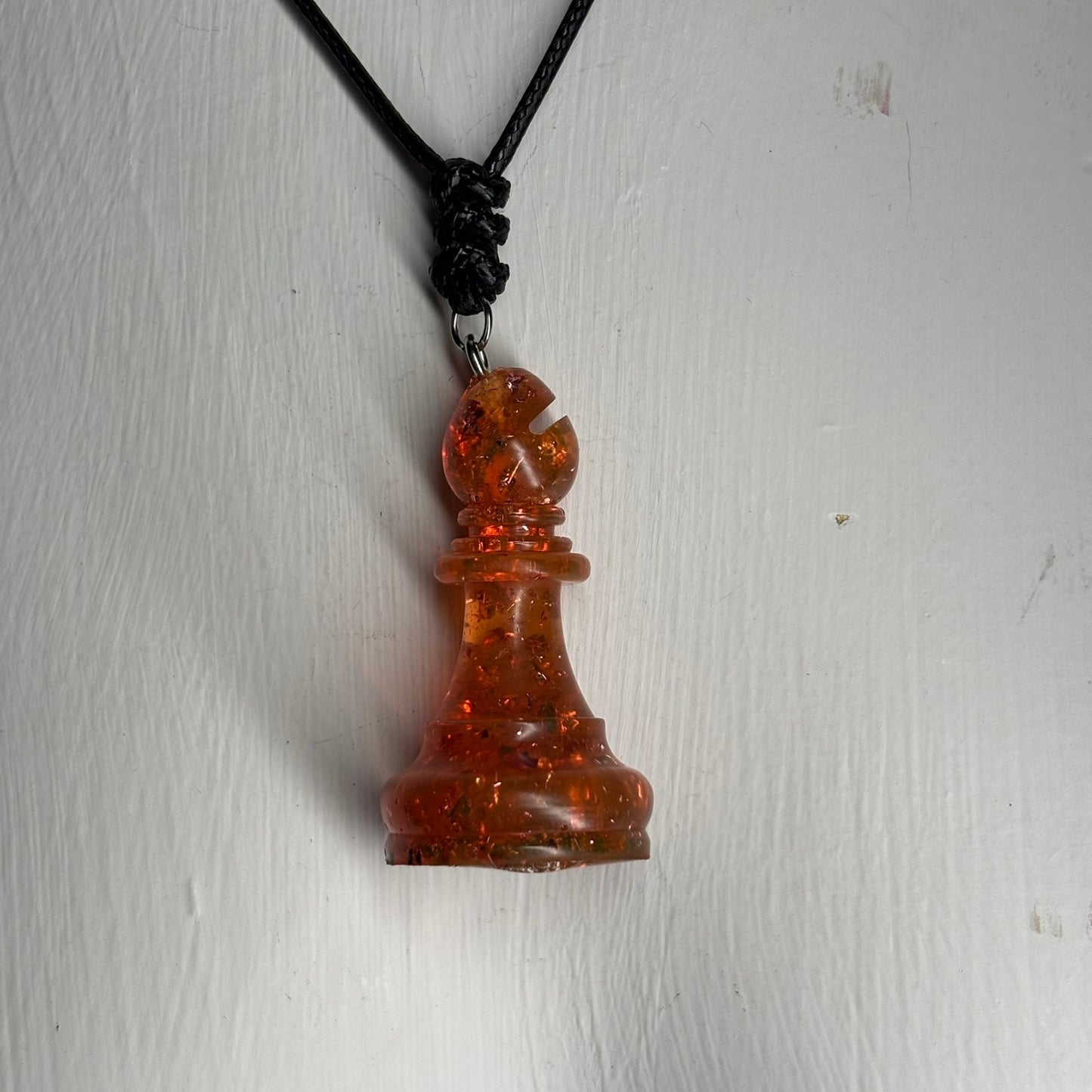 Sparkle Red Bishop - Handmade Resin Chess Necklace