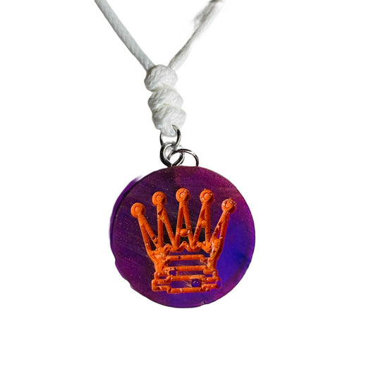 Purple & Orange Queen - Handmade Resin Chess Necklace