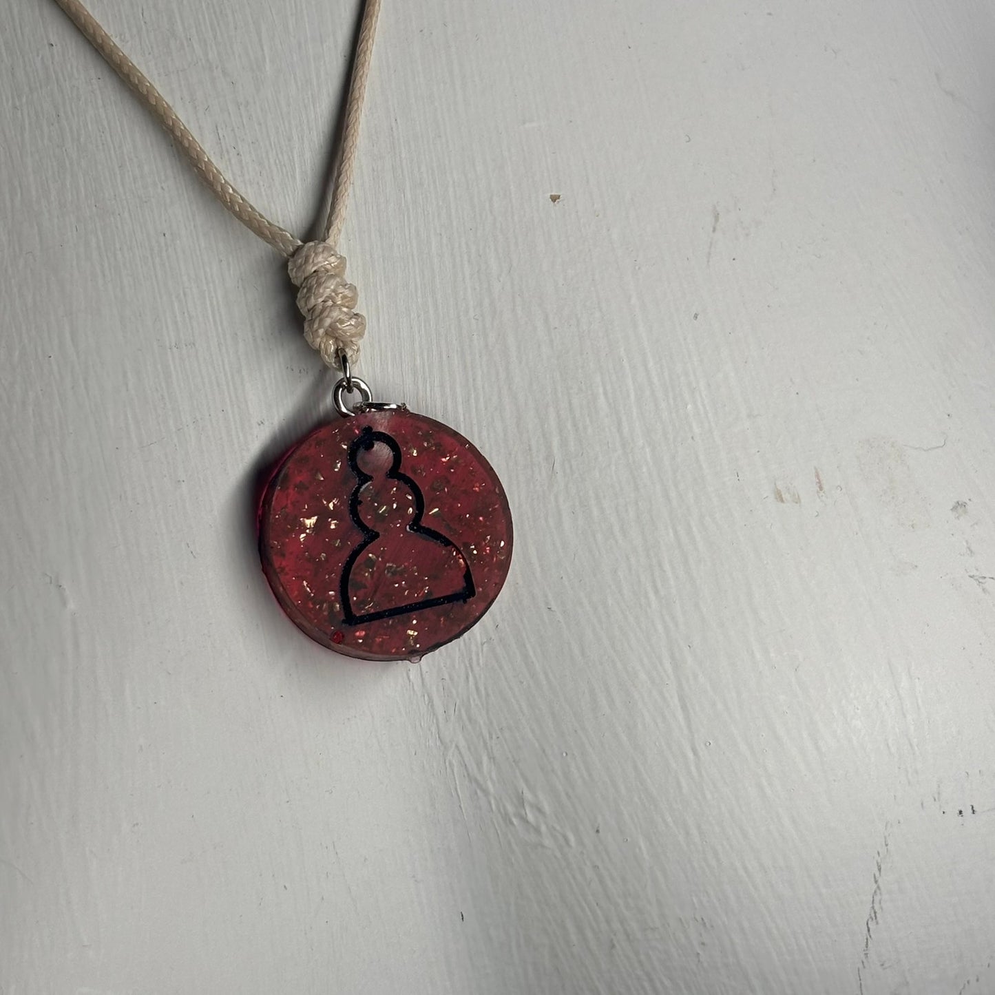 Cream Red Pawn - Handmade Resin Chess Necklace