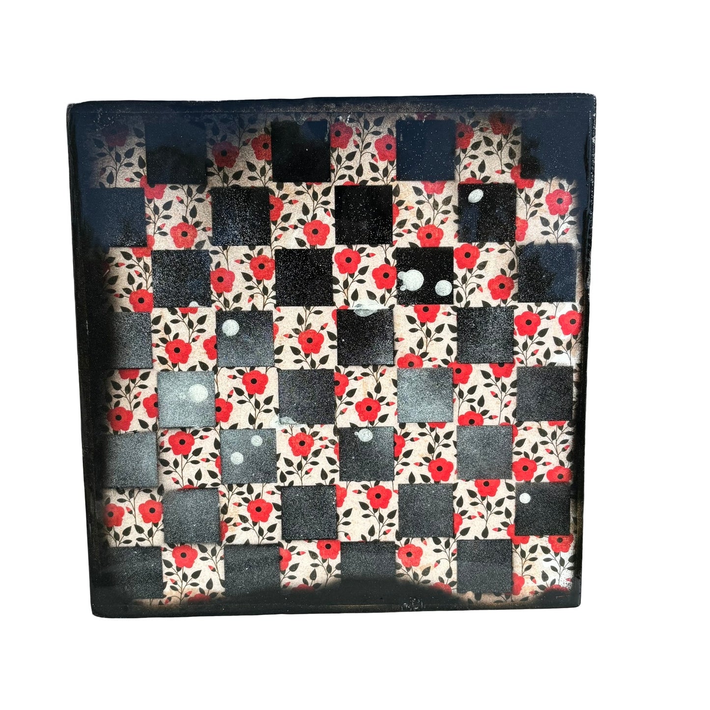 Red Flowers - Resin Coated Chess Board
