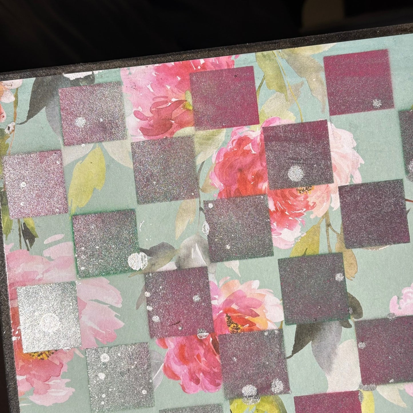 Mint Green Flowers - Scrapbook Chess Board