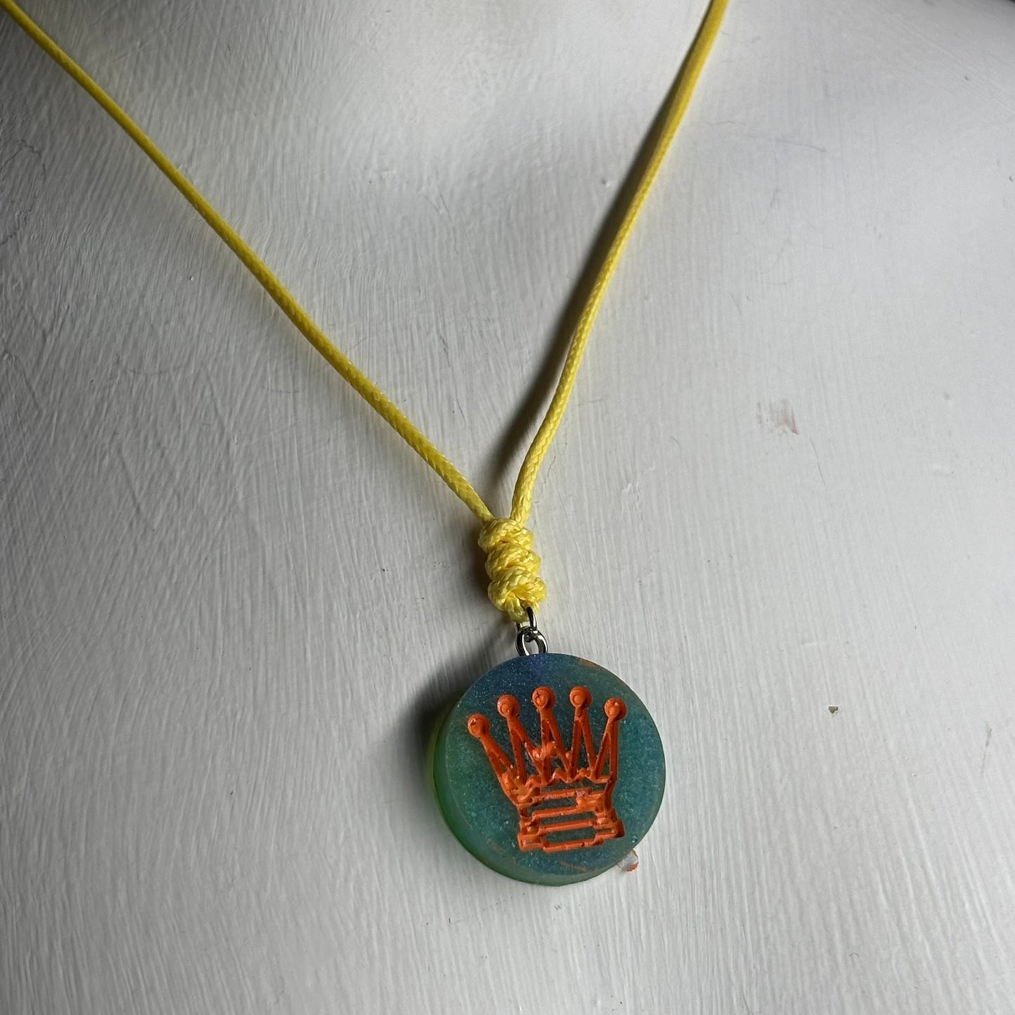 Aqua Orang Queen - Handmade Resin Chess Necklace