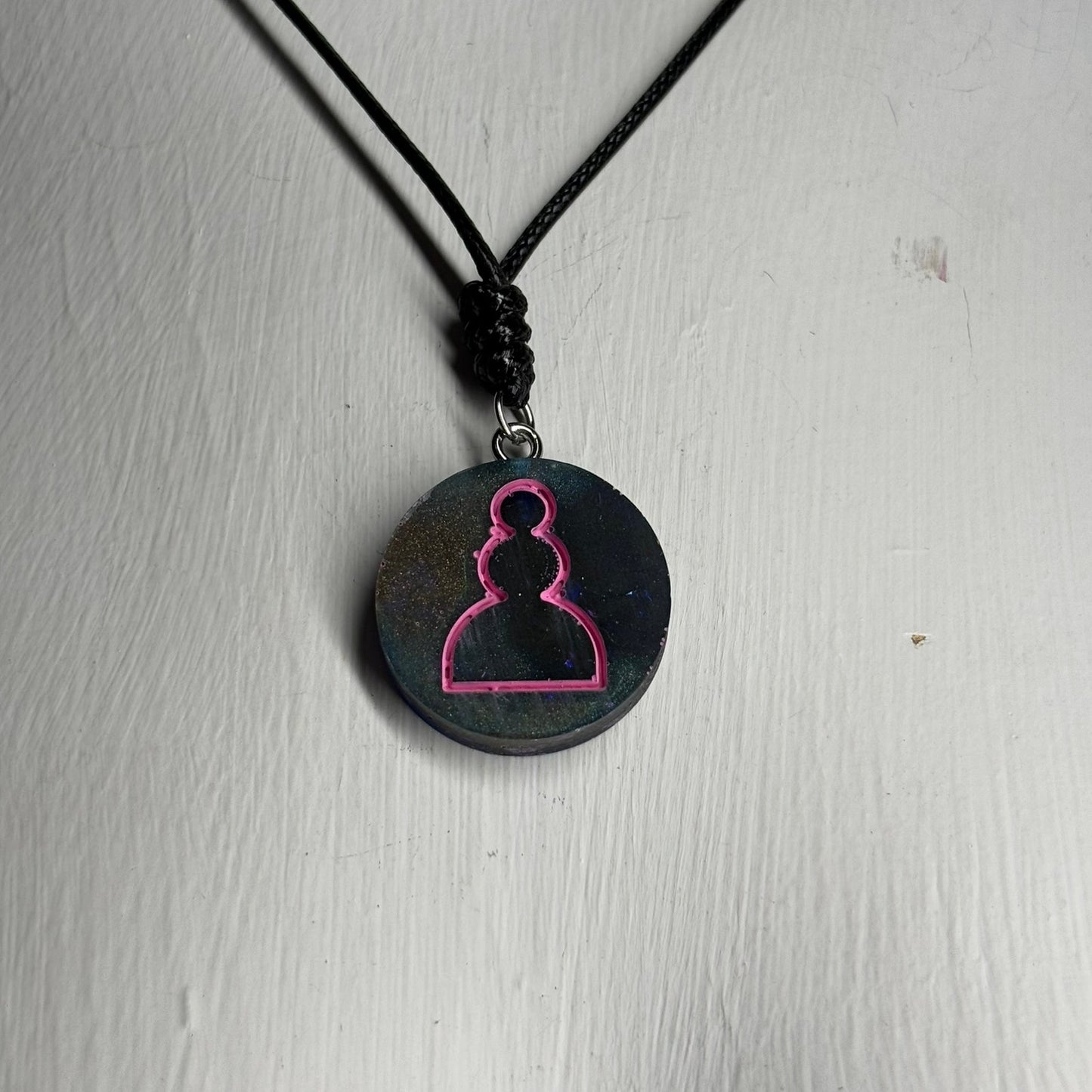 Pink Lining Pawn - Handmade Resin Chess Necklace