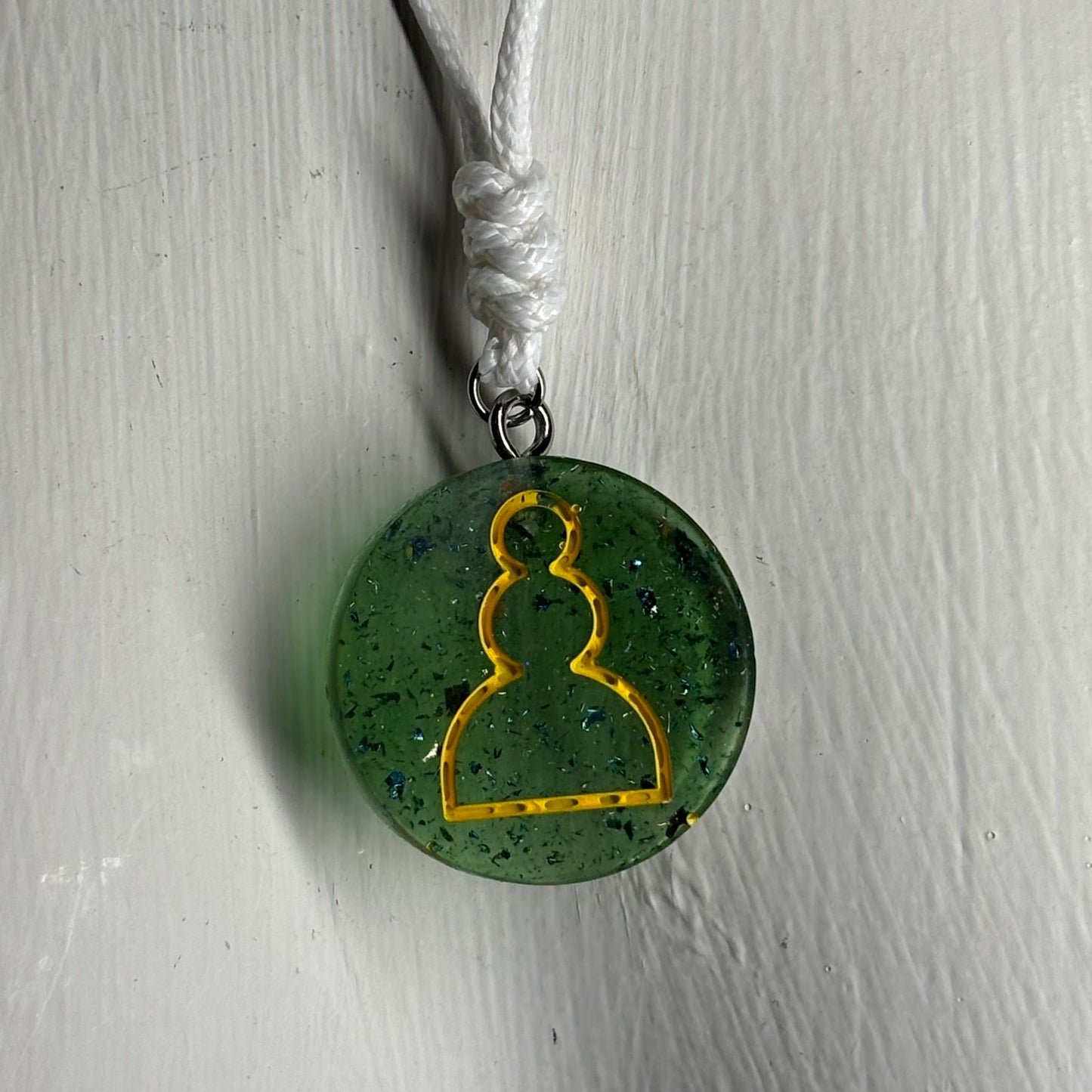 Crystal Green Pawn - Handmade Resin Chess Necklace