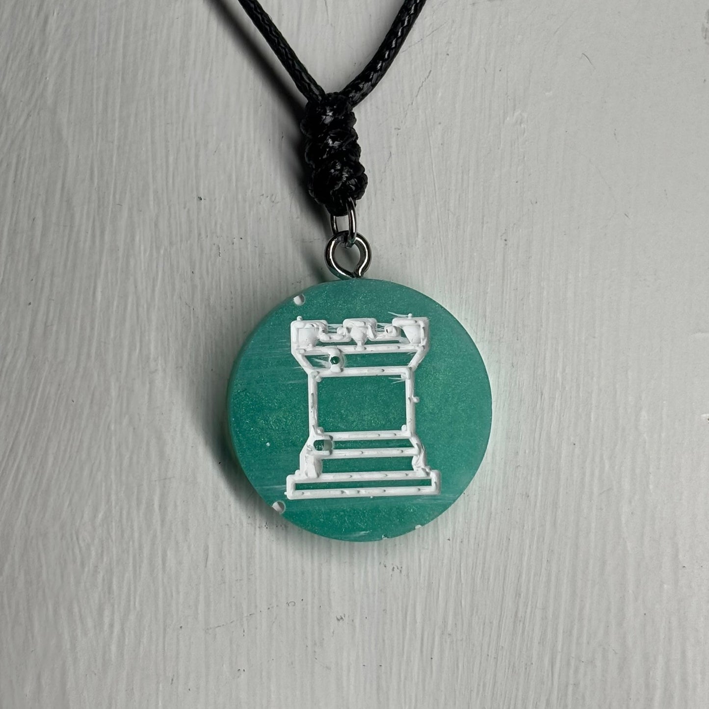 Aqua Green Rook - Handmade Resin Chess Necklace