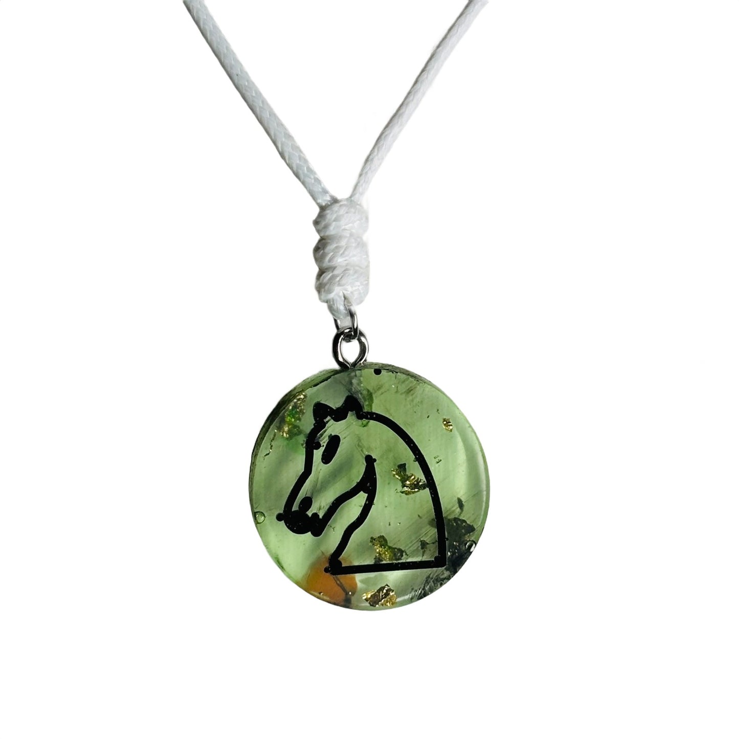 Lime Green Knight - Handmade Resin Chess Necklace