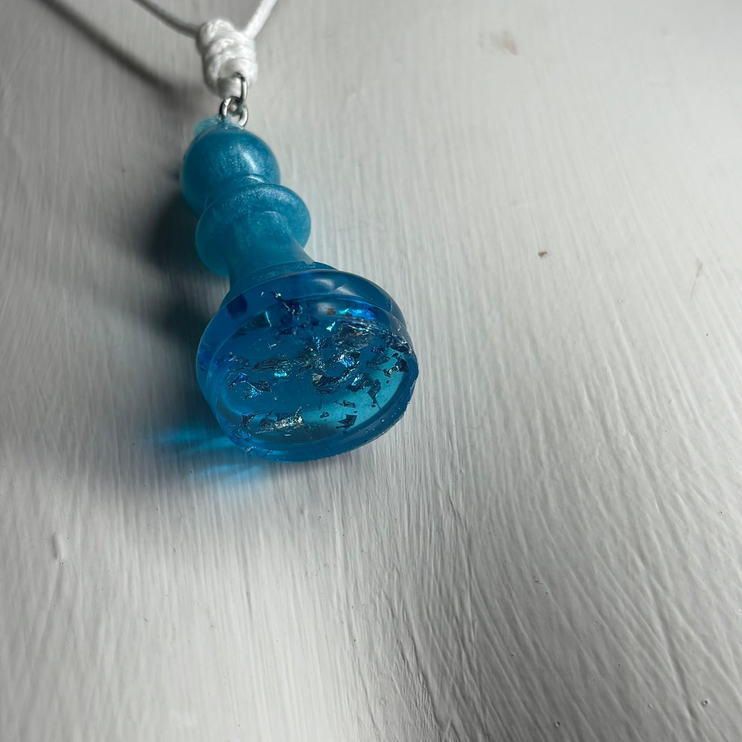 Ice Blue Bishop - Handmade Resin Chess Necklace