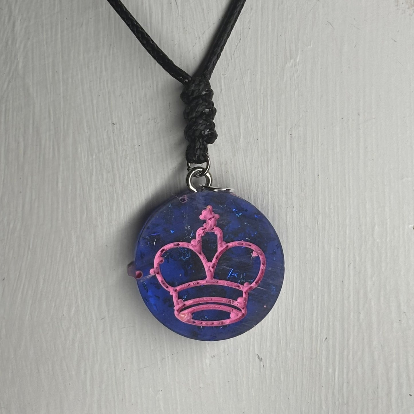 Blue & Pink King - Handmade Resin Chess Necklace