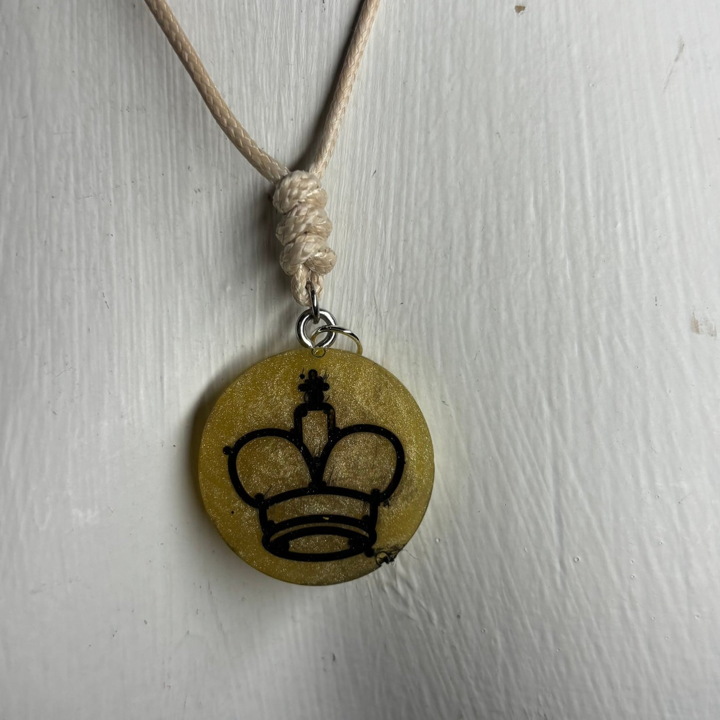 Cream Green King - Handmade Resin Chess Necklace
