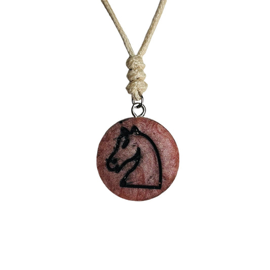 Cream Peach Knight - Handmade Resin Chess Necklace