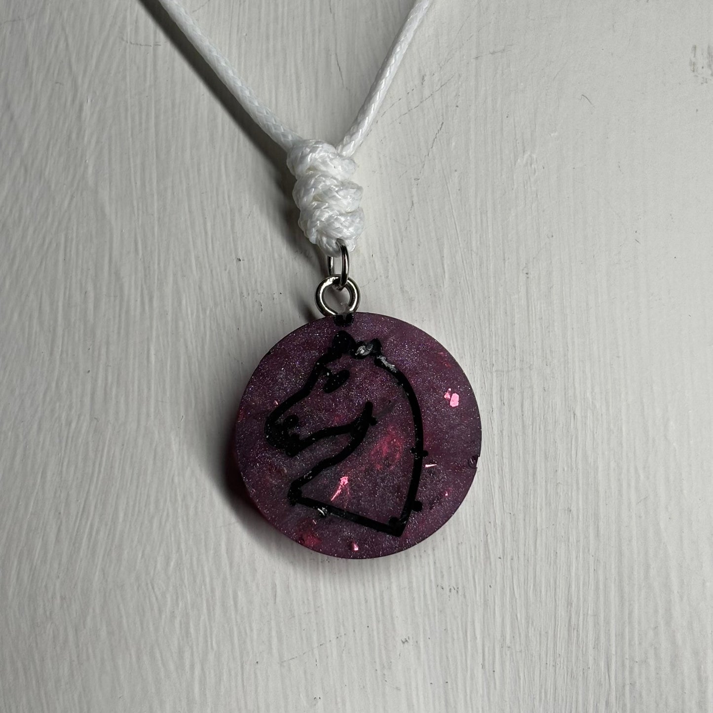 Purple Crystal Knight - Handmade Resin Chess Necklace