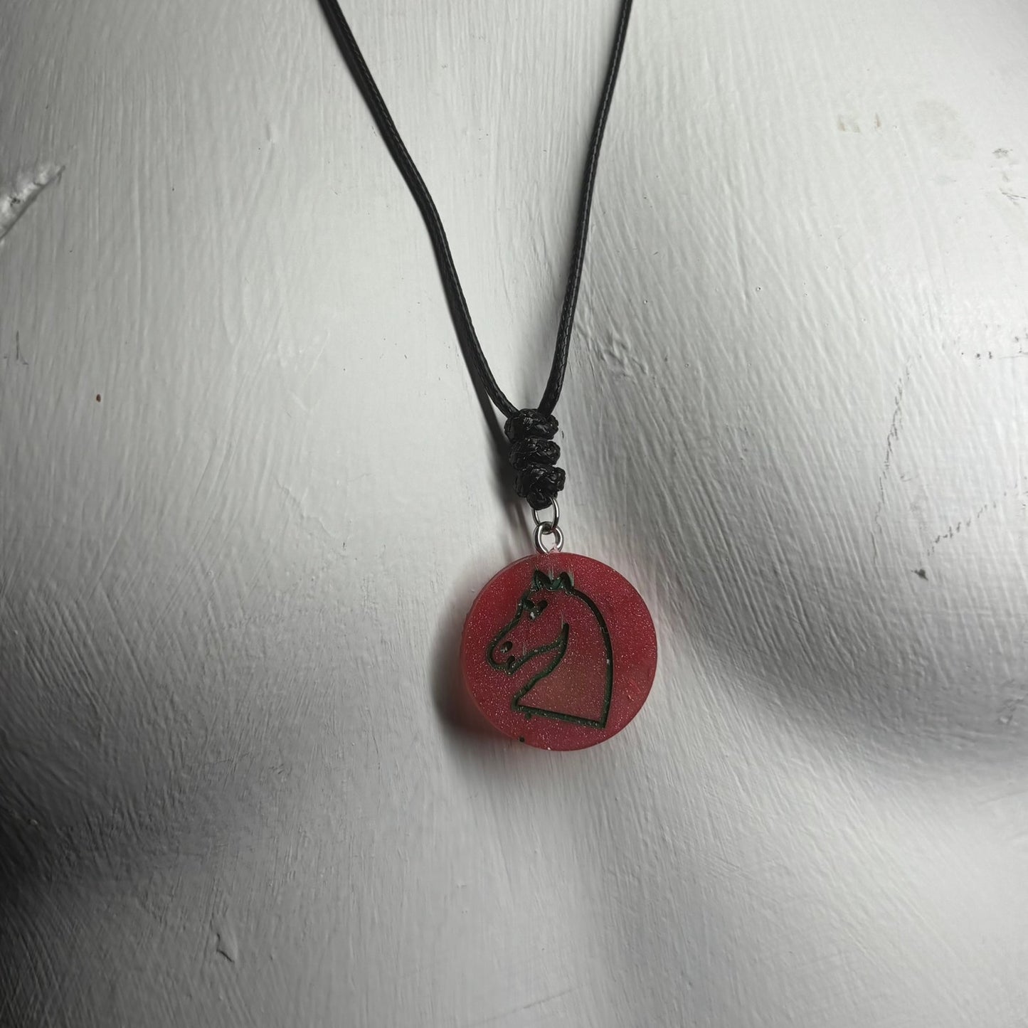 Simple Red Knight - Handmade Resin Chess Necklace