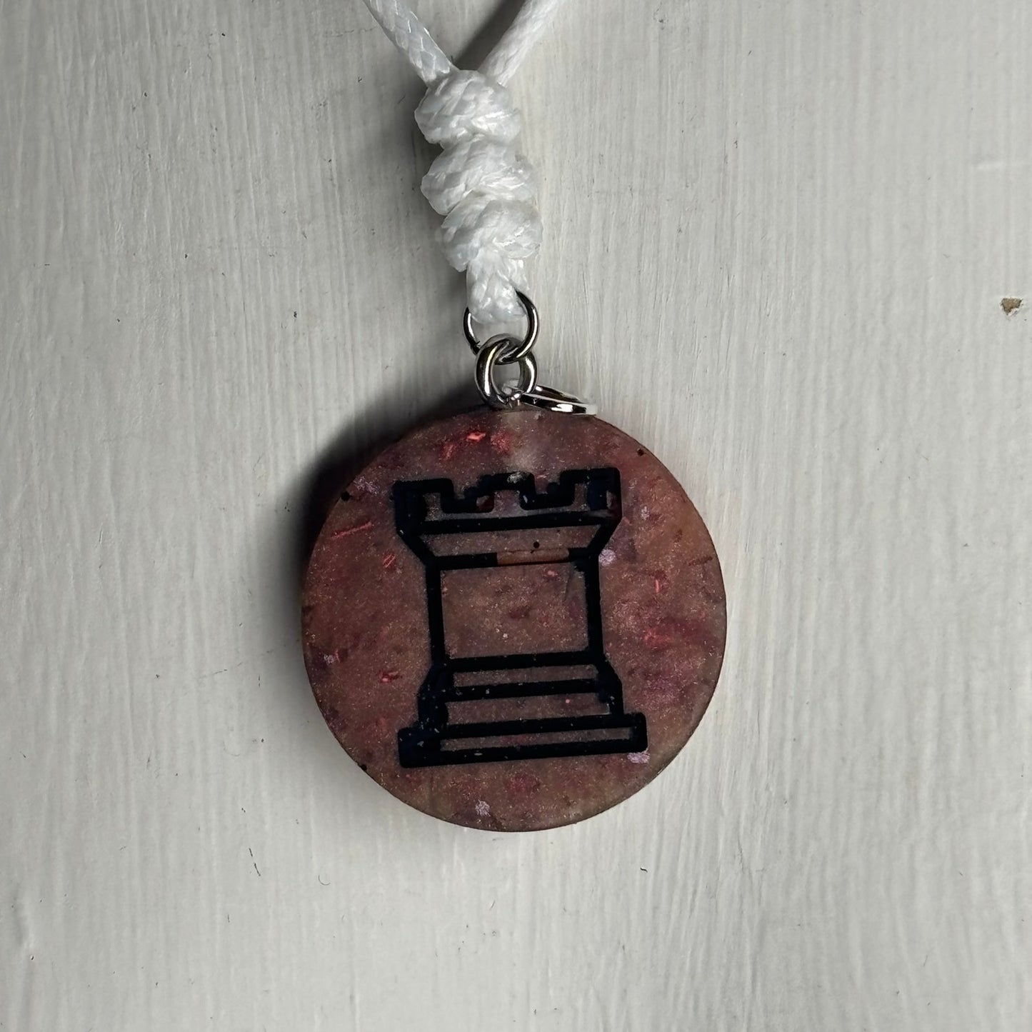 Vintage Orange Rook - Handmade Resin Chess Necklace