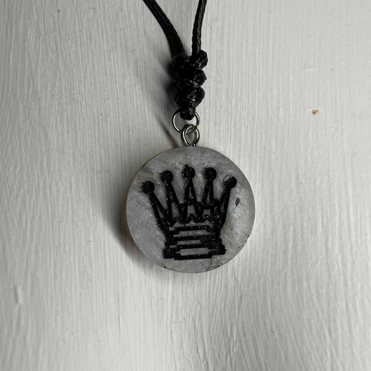 Silver Queen - Handmade Resin Chess Necklace