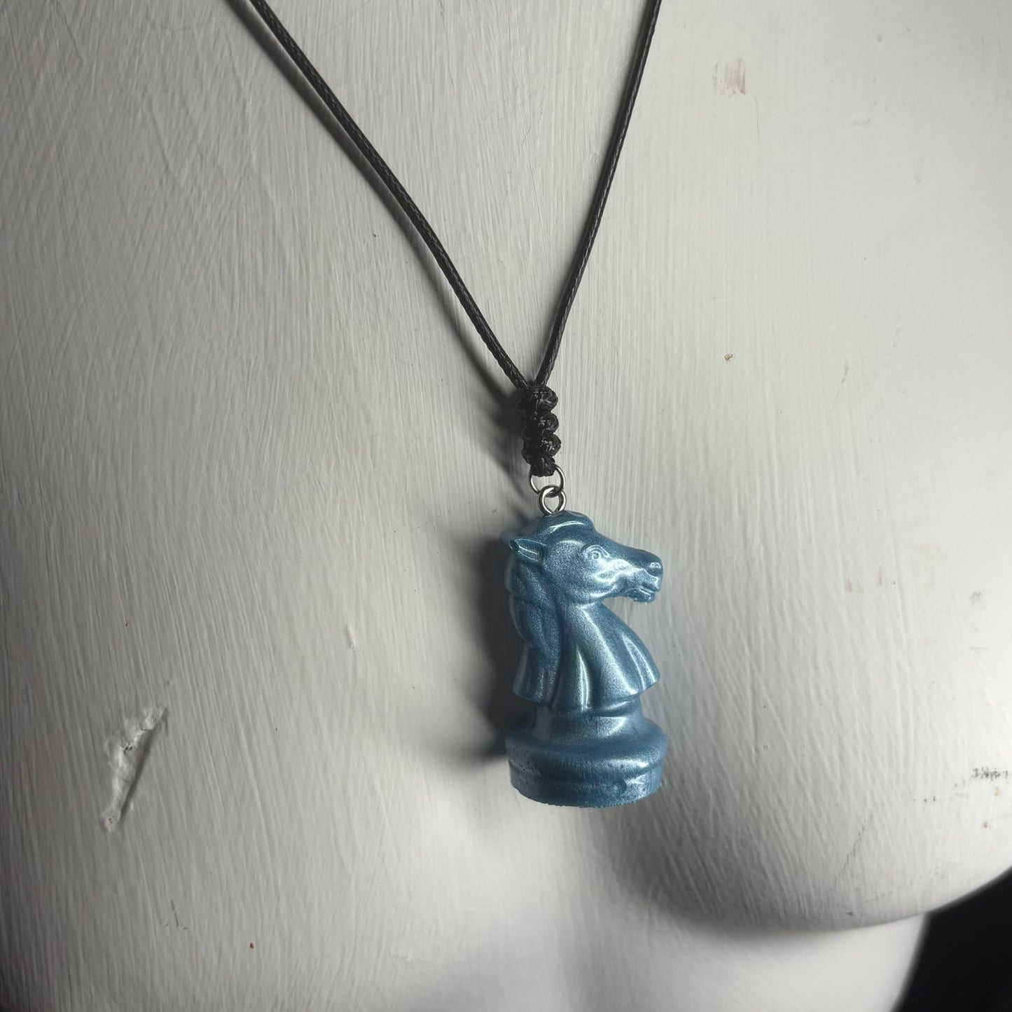 Smooth Blue Knight - Handmade Resin Chess Necklace